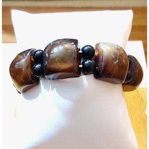 Brown Real Chunky Agate Natural Gemstone Beads Elastic Band Stretchable Bracelet